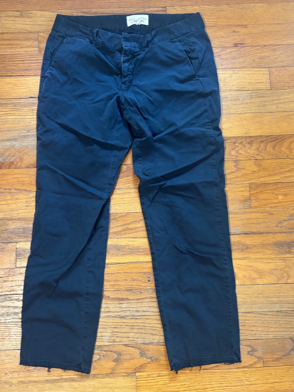 Nili Lotan Dark Navy Cropped raw hem chino Pants